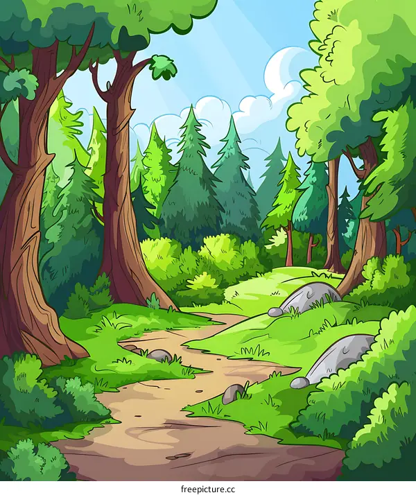 Green Forest Landscape with Winding Path