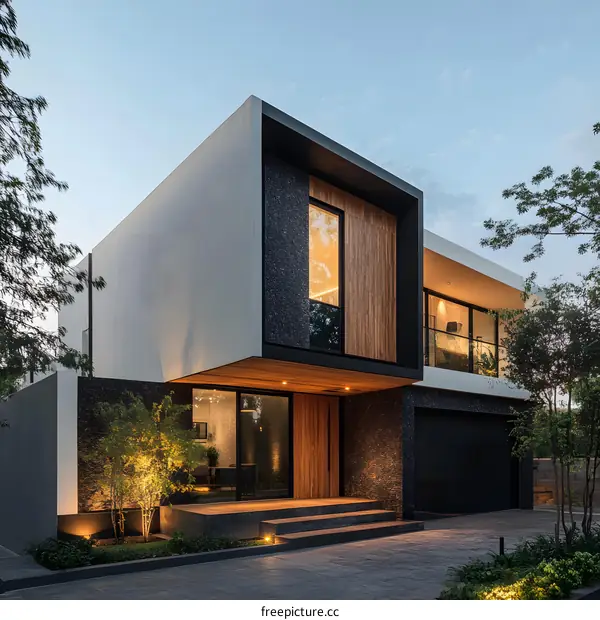 Modern House Exterior Design with Black and Wood Accents