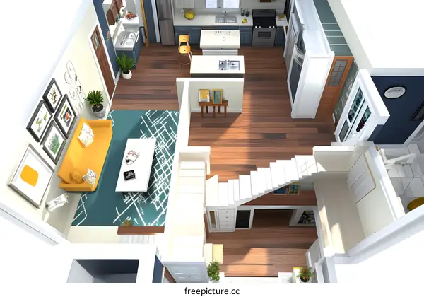 Modern House Design With Stairs And Kitchen