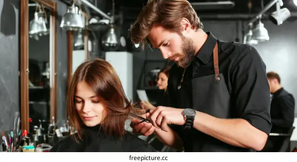 Hairdressing Salon Interior with Stylist and Client
