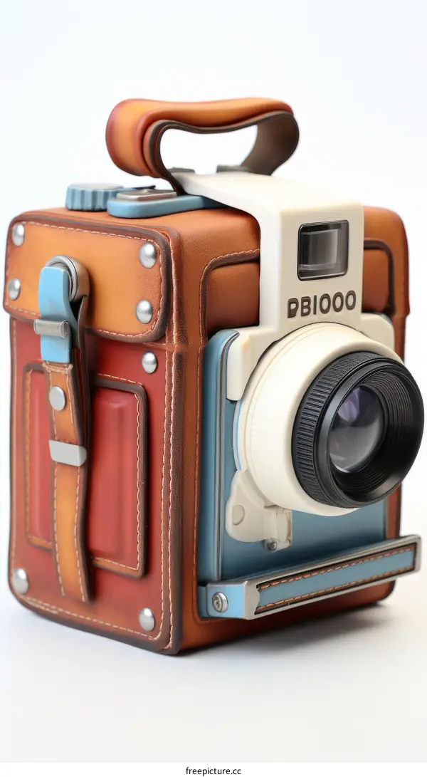 Retro camera with brown leather case