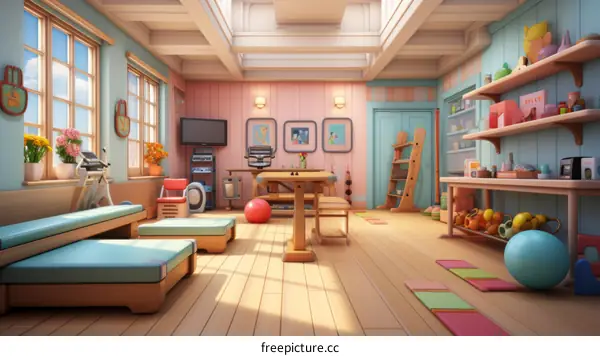 A colorful and inviting physical therapy room