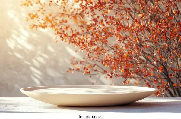 Autumnal Display Platform with Autumn Leaves