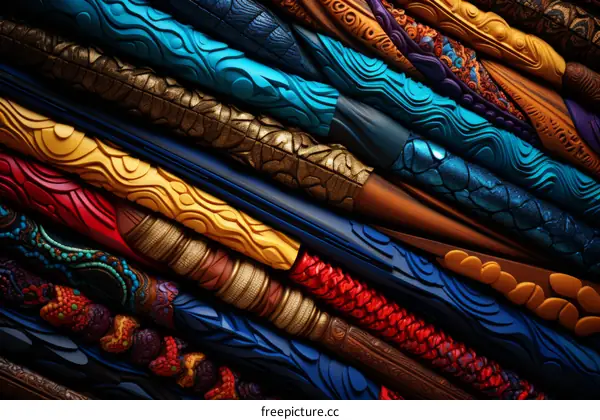 Colorful 3D rendering of a variety of fabrics and materials