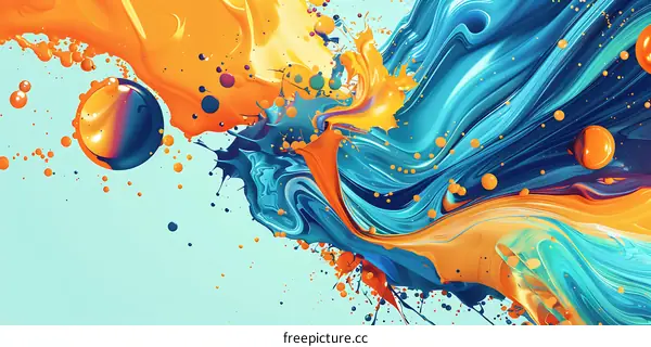 Abstract Painting with Blue and Orange Swirls