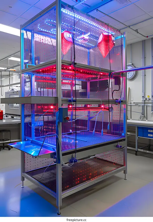 Laboratory Equipment with Red and Blue LED Lights