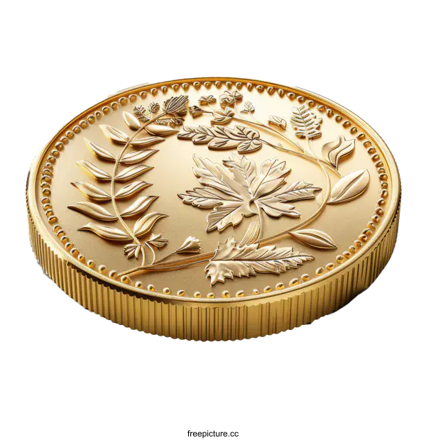 [Transparent Background PNG]Golden Coin with Floral Design