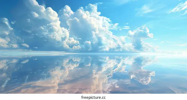 A vast body of water with clouds reflecting off of it