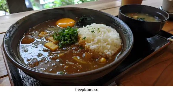 Japanese Curry Rice with Egg and Soup