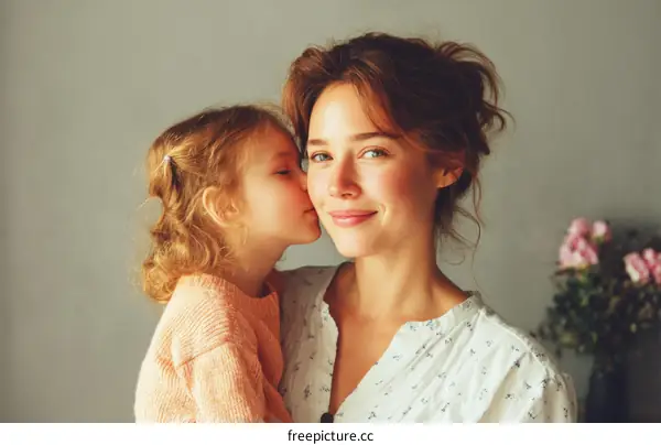 Mother and Daughter Affectionate Kiss