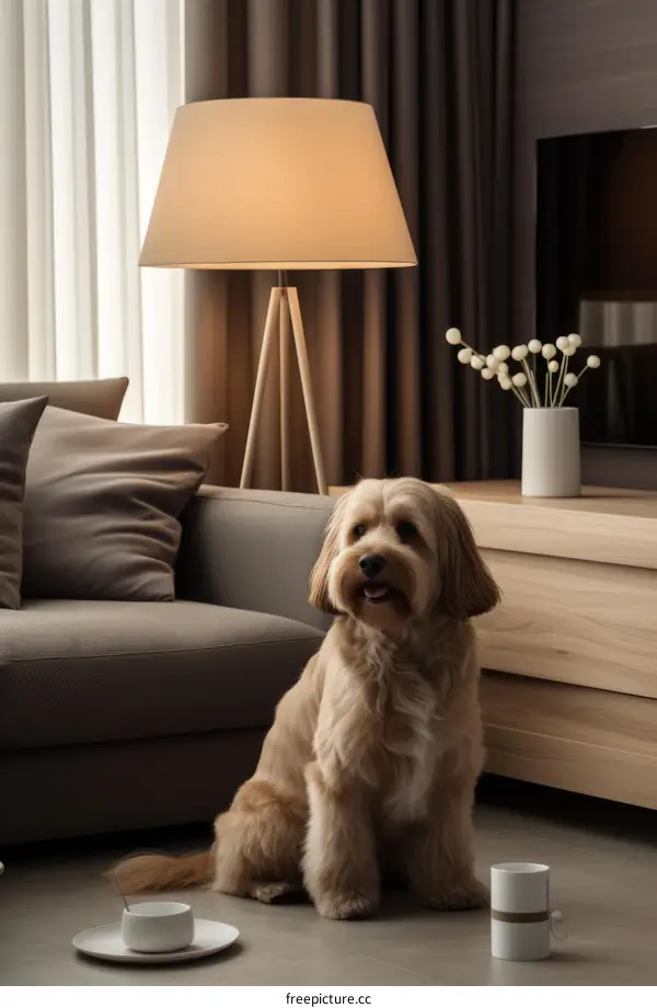 Adorable Dog Lounging in a Cozy Living Room