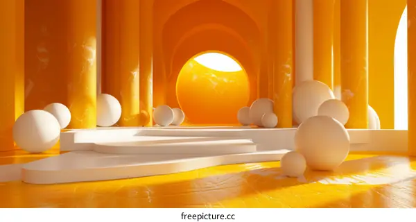 Abstract Orange and White Architectural Interior Design