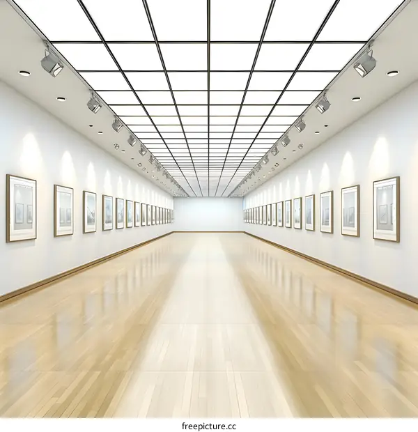 Empty Gallery Room With White Walls And Wooden Floor