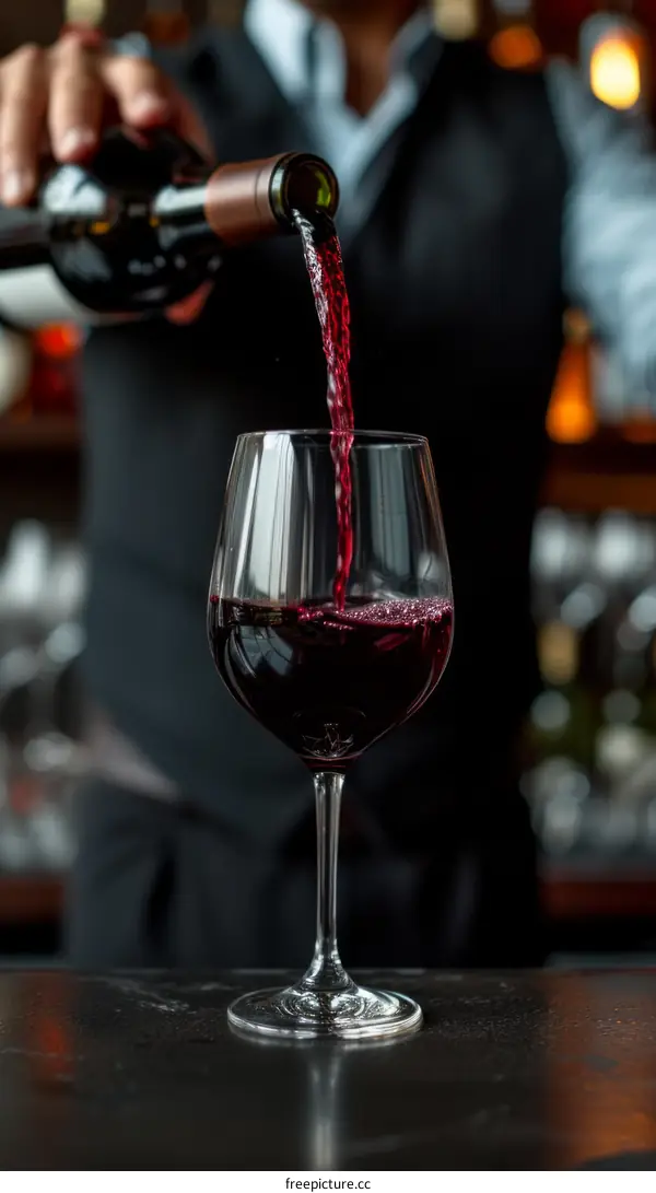 bartender pouring red wine into glass
