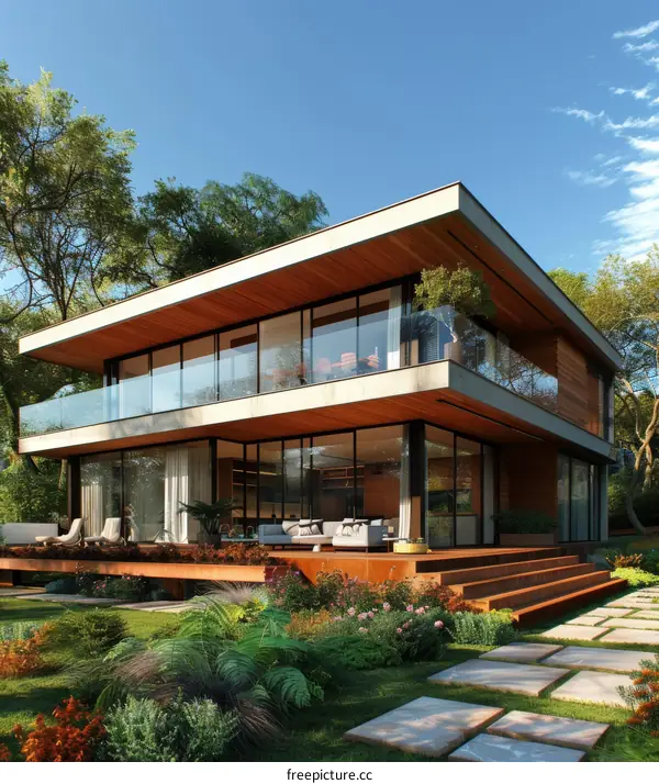 Modern House Exterior with Lush Landscaping