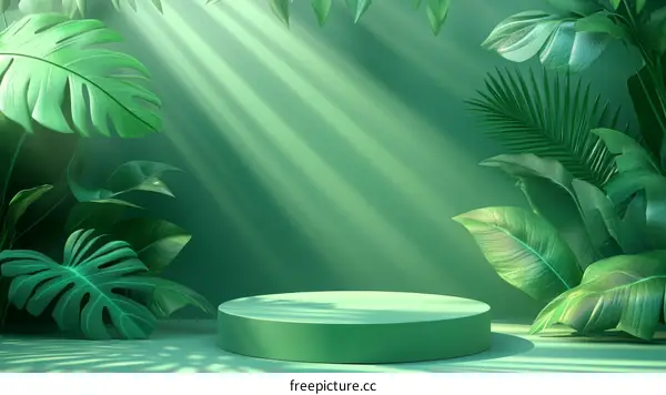 Tropical Green Product Display with Sunlight