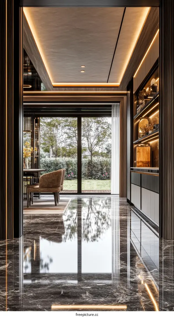 Luxury Modern Interior Design with Polished Marble Flooring