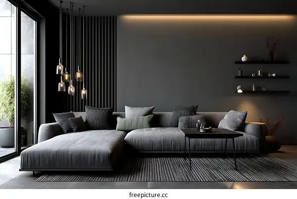 Modern Dark Grey Living Room Interior Design
