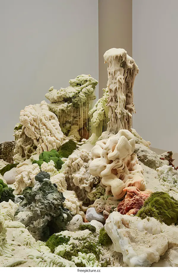 Abstract Art Installation With White and Green Formations