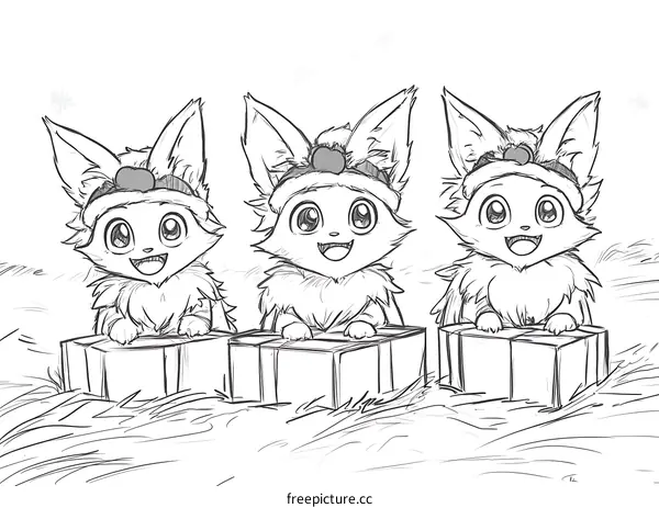 Three Cute Cartoon Animals Wearing Santa Hats