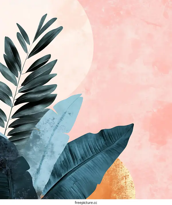 Abstract Tropical Leaf Illustration With Pink And Blue Color