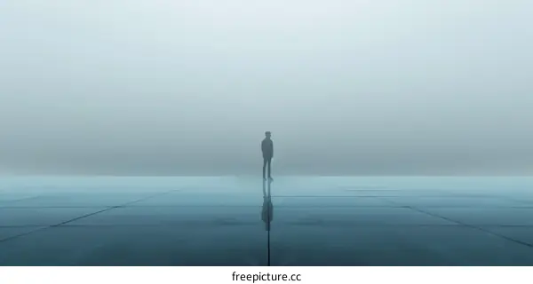 A lonely figure stands in the middle of a vast, empty space