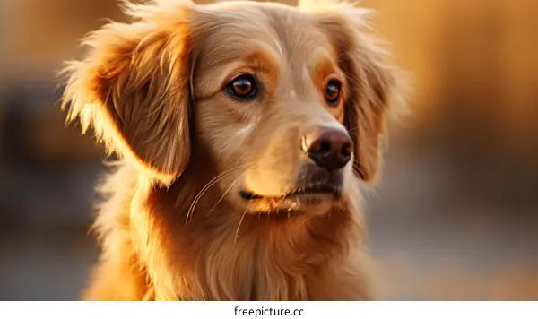 A golden retriever looking off into the distance