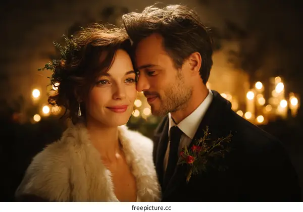 Romantic Winter Wedding Couple Portrait