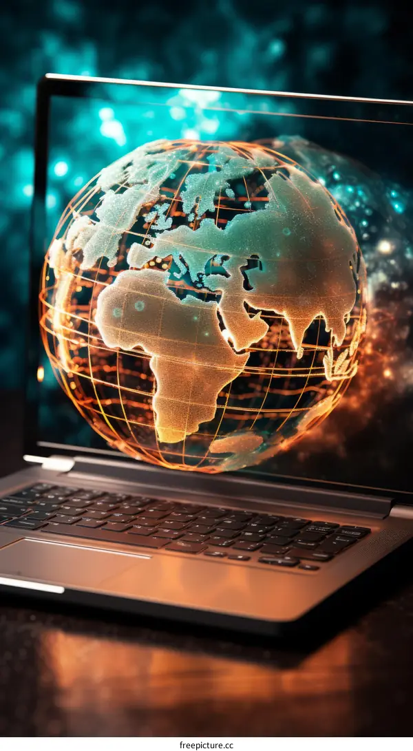 Laptop with a Holographic Globe of Earth