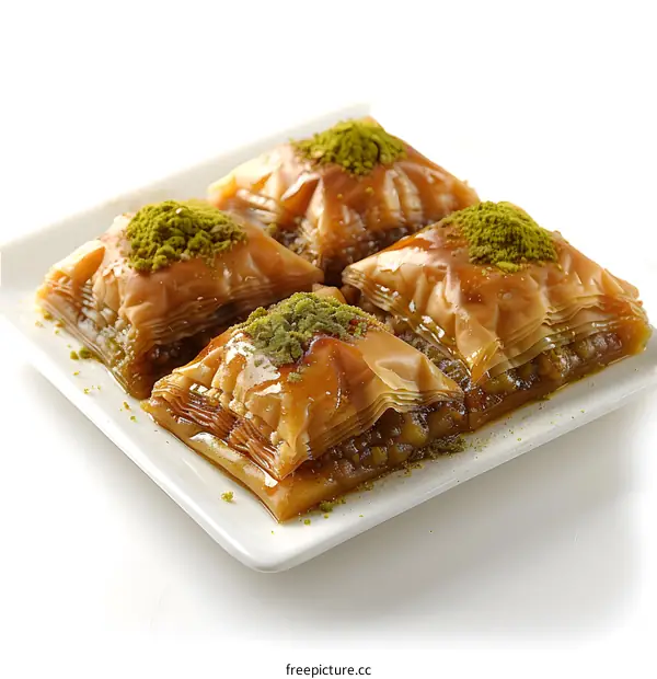 Turkish Baklava with pistachio on white background