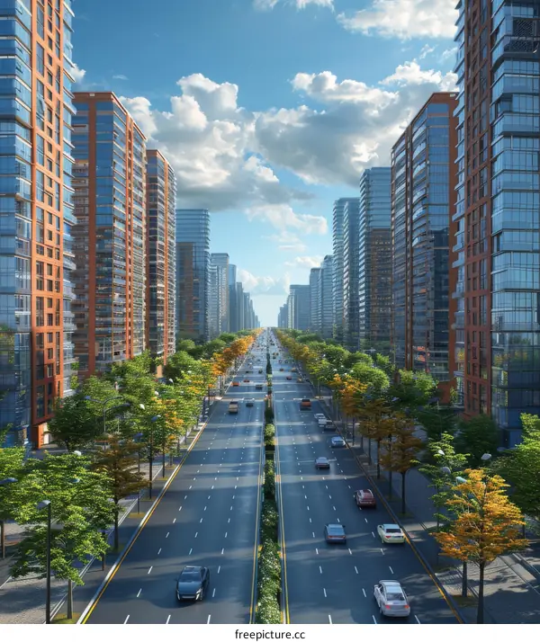 Cityscape with Modern Glass and Brick Buildings