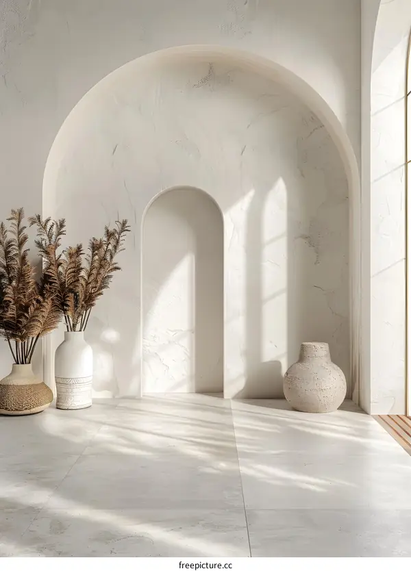 Minimalist Interior Design with Archways and Sunlight