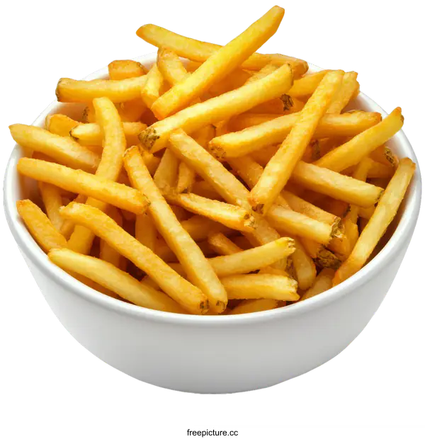 [Transparent Background PNG]Crispy French Fries in a White Bowl