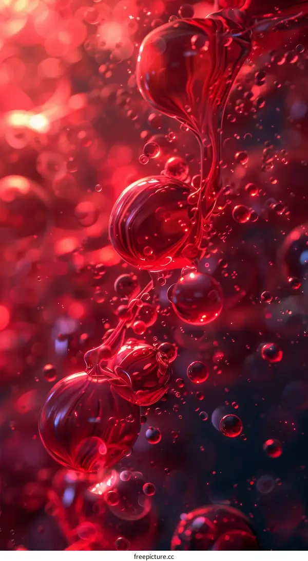 Red Liquid Droplets in Motion: Abstract Fluid Dynamics