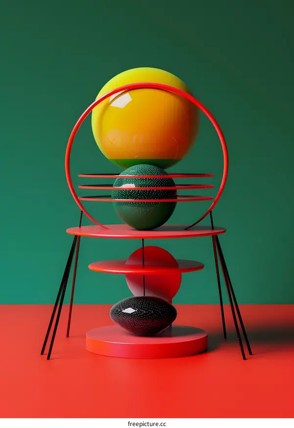 Abstract Green Red and Black 3D Sphere Art