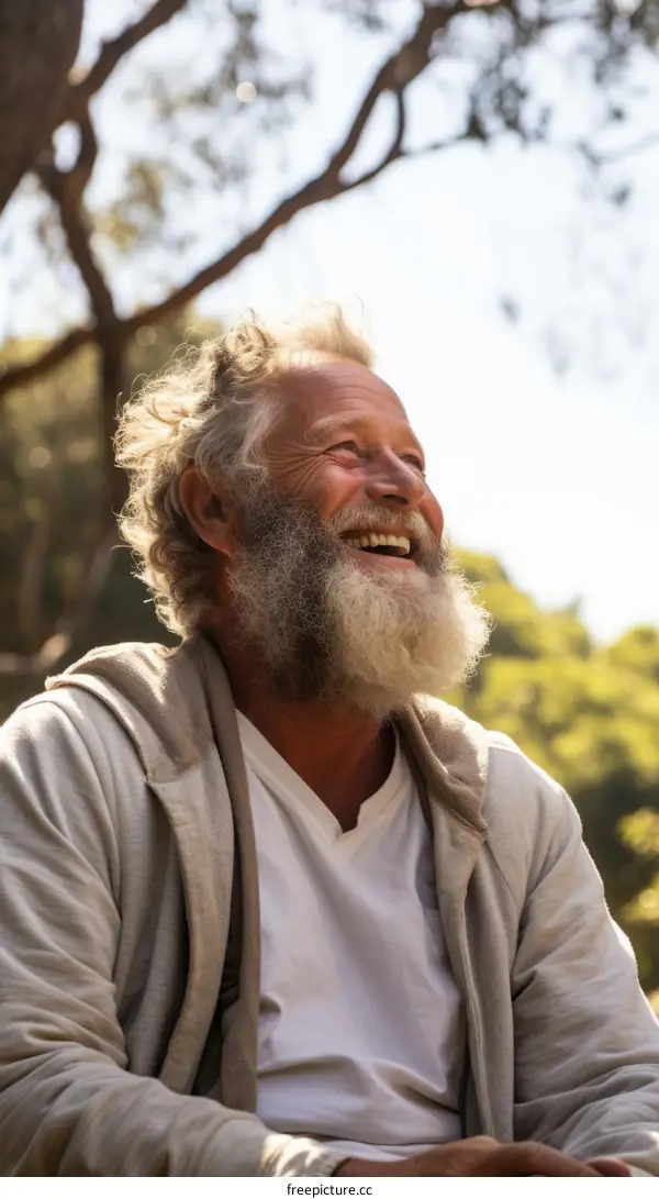 Portrait of a smiling old man with a long white beard