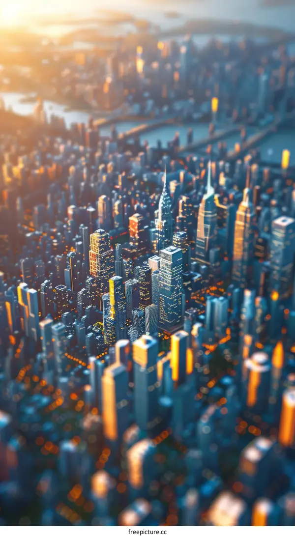 Miniature Architecture Model of a City at Sunset