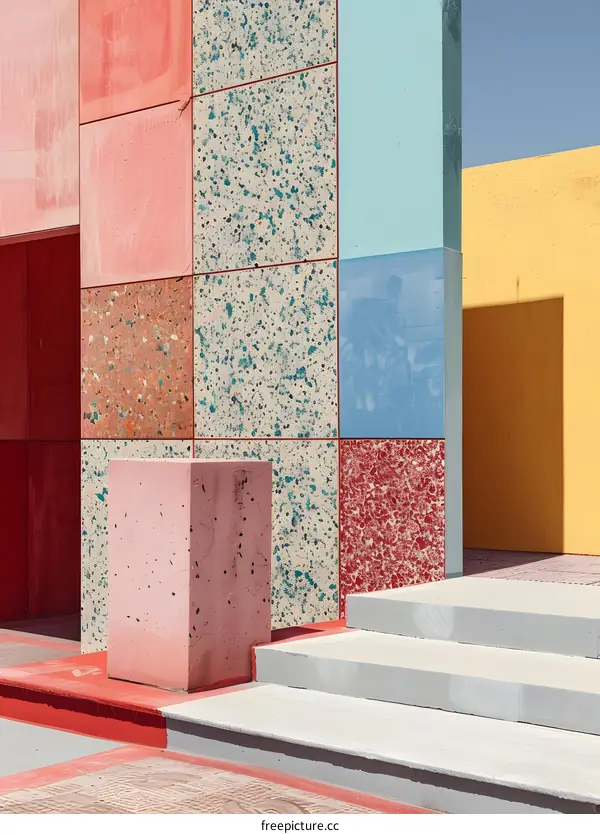 Modern Architecture with Colorful Tiles and Steps