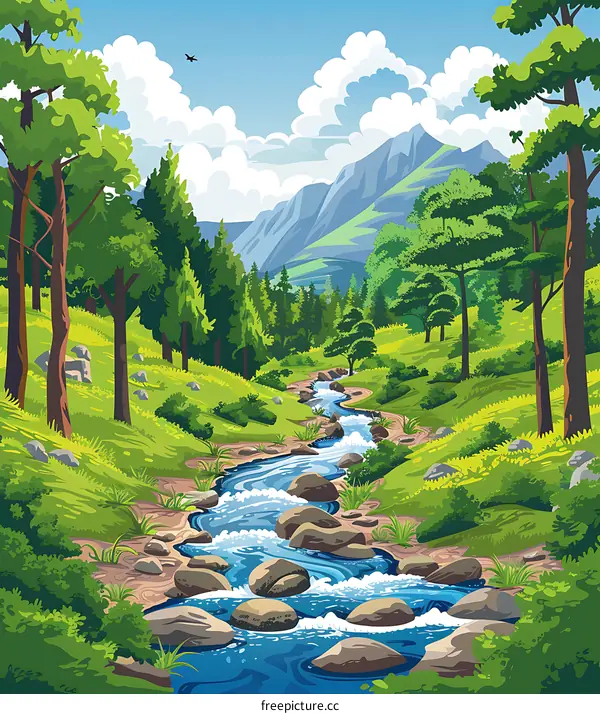 Mountain River Landscape Illustration