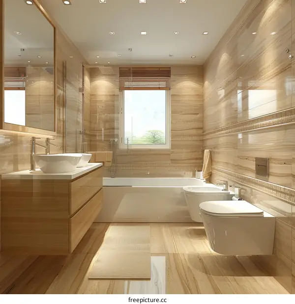 Modern Bathroom Design with Wooden Tiles