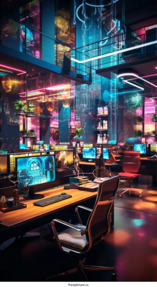 Vibrant Neon Office Interior Design Concept