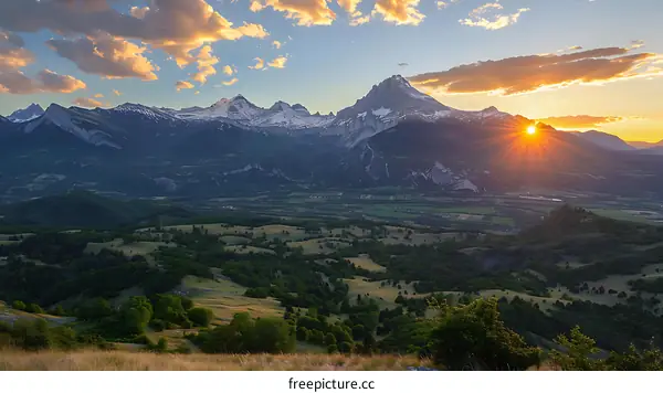 Sunset Over the Mountain Range