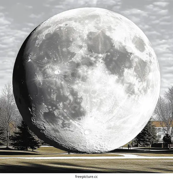 Giant Moon Sculpture in Park Setting