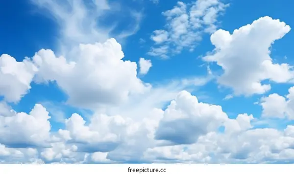 Stunning Cloudscape with Fluffy White Clouds and Vivid Blue Sky
