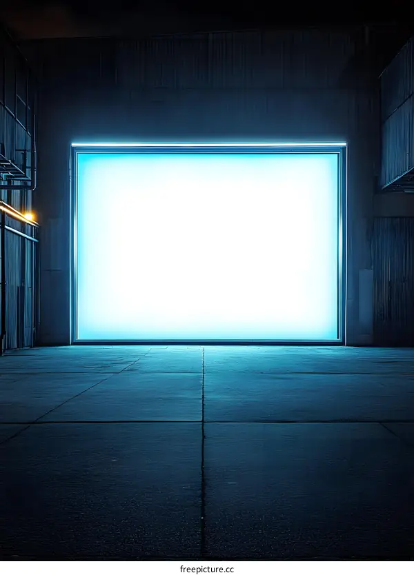 Empty Urban Space With Glowing Light Box