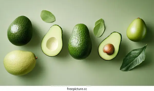 Avocado Fruit Arrangement on Pastel Green Background