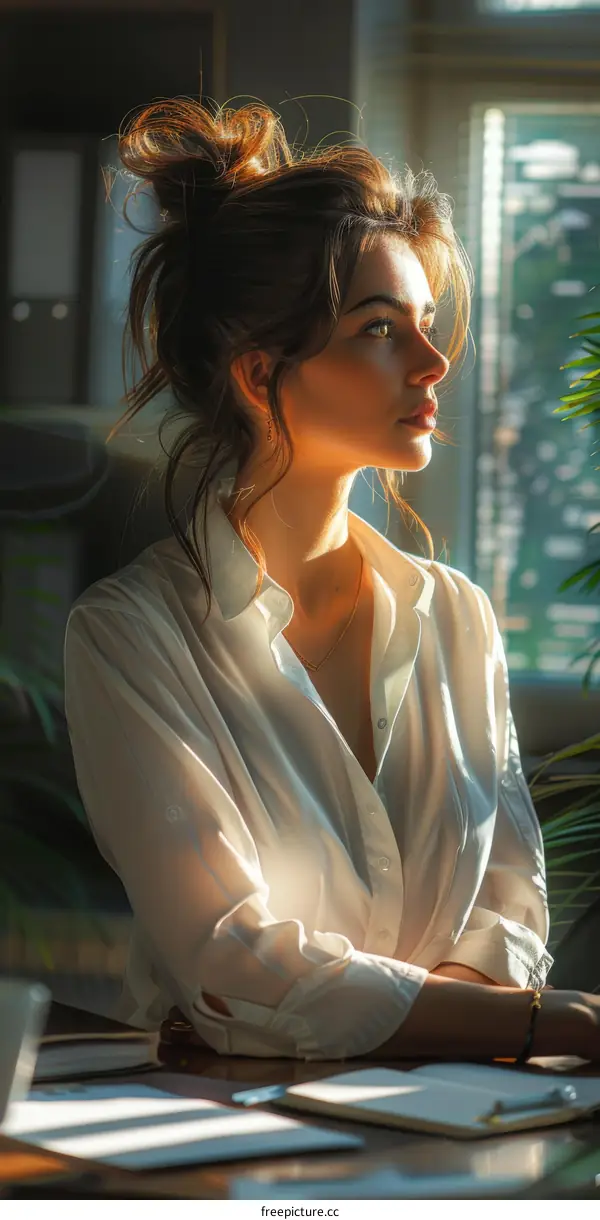 Elegant Woman in a Sheer White Shirt