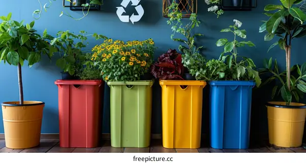 Four Plastic Bins with Plants Growing in Them in an Apartment