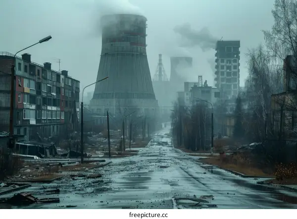 Desolate Eastern European Street with Abandoned Buildings