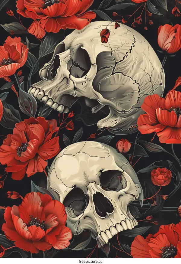 Memento Mori with Red Lily Flower